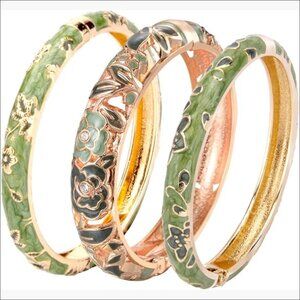 Alloy Plated Flower Hollowed Enameled Hinged Cuff Bangle Bracelet